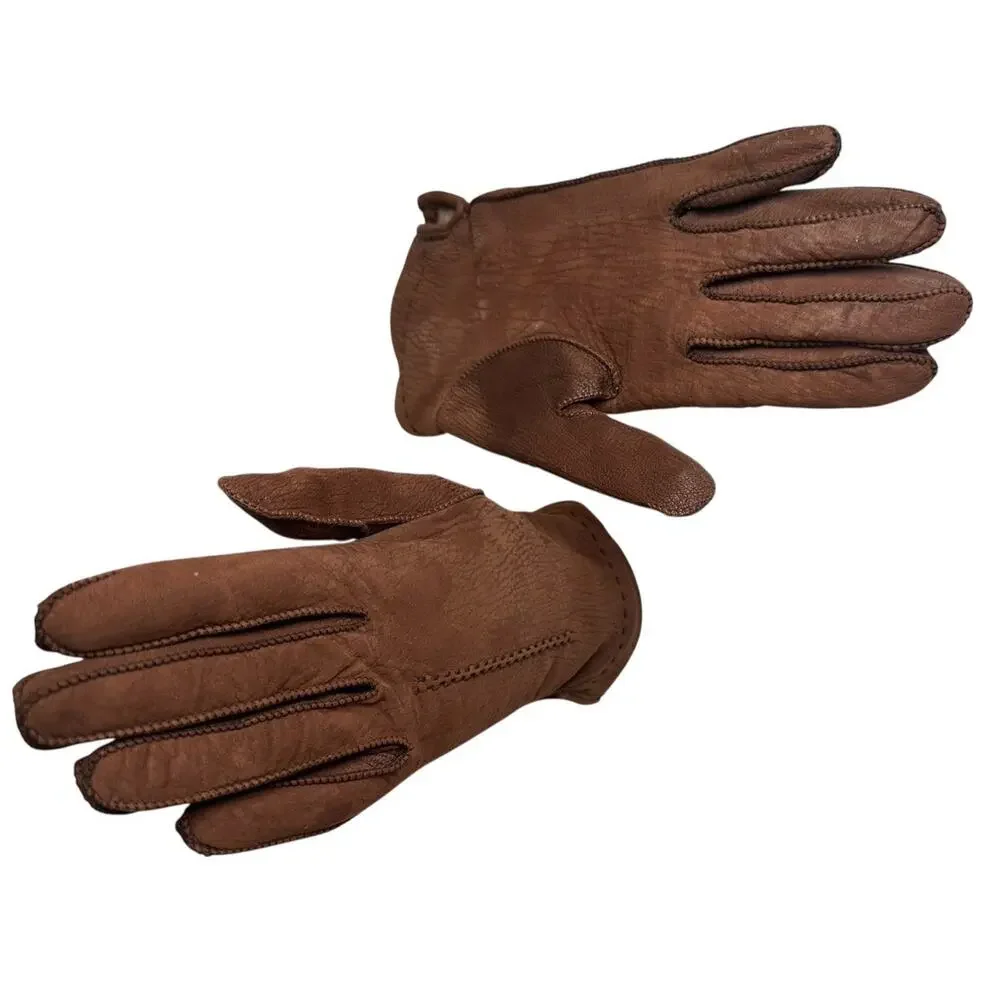 Vtg Women's Soft Leather Brown Wool Lined Gloves Sz 6.5 Made In Italy‎ Winter EC